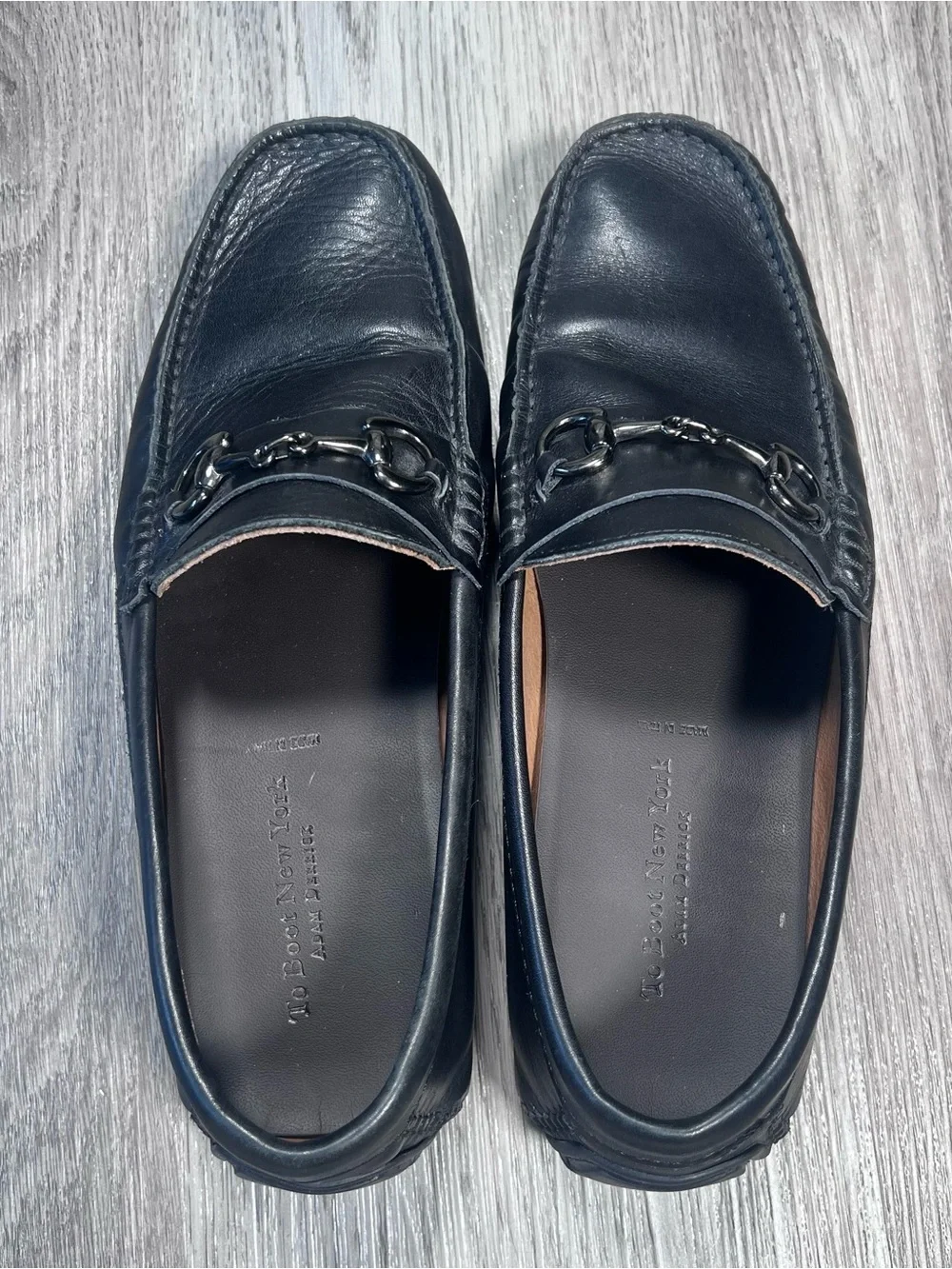 TO BOOT NEW YORK NASHUA MENS BLACK LEATHER HORSE BIT DRIVER LOAFERS SIZE 8 ITALY
